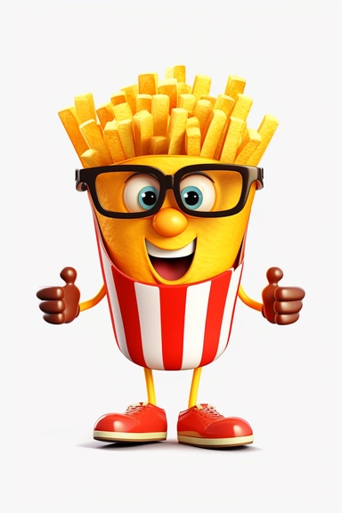cool french fries clipart with feet cartoon, wearing sunglasses, with no background