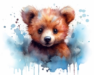 baby bear , a watercolor clipart set, in the style of cyril rolando, patricia piccinini, robert hagan, witty and clever cartoons, wildlife photography, contest winner, texture-rich canvases