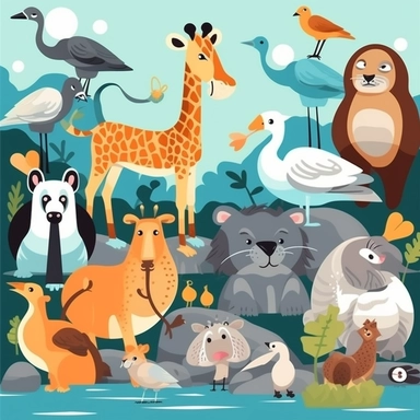 animals in the zoo, clipart style