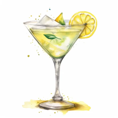Lemon drop martini cocktail, watercolor illustration, clipart