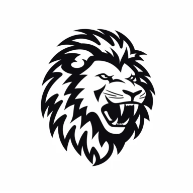 roaring lion head black frontal view silhouette vector flat simple identification symbol white backround white background minimalistic clipart png svg