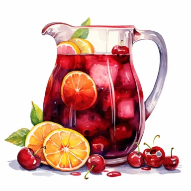 a Sangria, strong colors, border, 8K, dark watercolor, ultra details, isolated white background, clipart, hand drawn, hand drawn art, in the style of ultra-detailed oil painting pontilism hand drawn collections, pontillism brush, scumbling, HD oil painting collections,