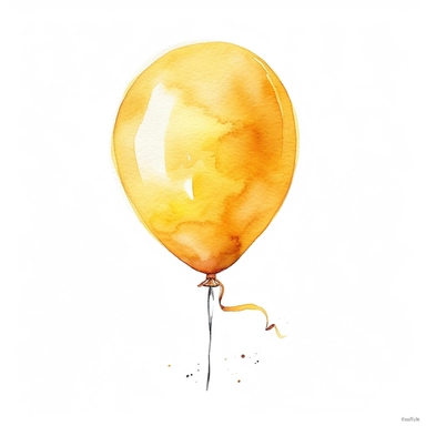 single watercolor yellow party baloon with string clipart,clear edges,warm pastel color,positive energy,clear white background