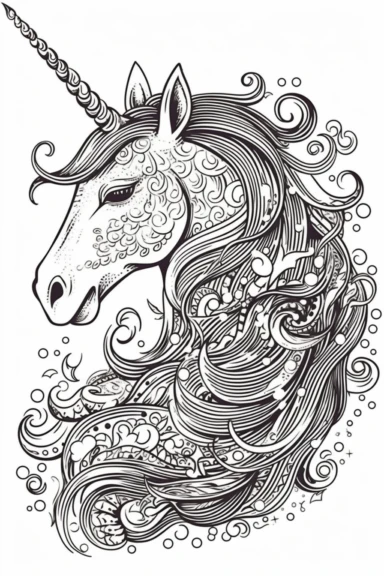 cute unicorn playing depicted in the style of clipart, white background, vector lines, in the style of a coloring book, thick, clear,lines, black and white,
