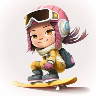 chibi kawaii girl snowboarding, smiling, full body, downhill snowboard clipart, Sport graphics, 16k polished, Octane Render, Photograph, Extremely detailed, by Canon r3 85 mm 2.8 lens, isolated on white background