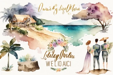 Watercolor clipart, Jamaica beach