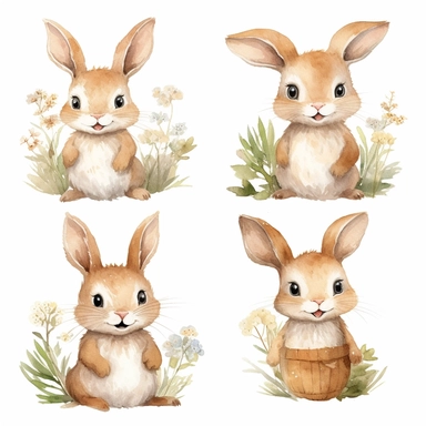 rabbit Watercolor Clipart, Cute Baby Shower Graphics