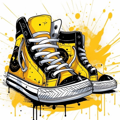 Super cool, funky, super cool Sneakers design clip art, , digital illustration, yellow ,black,white frequency,white background,--ar 2:3