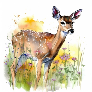 doe in a colorful Meadow Clipart watercolor sketch,