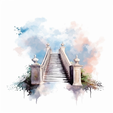 brush painting steps bridge to gate in heaven, Clipart , pastel colors, white background
