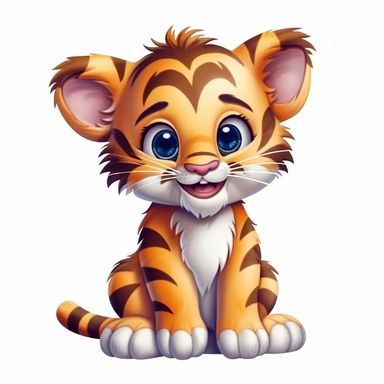 Beautiful baby tiger full body Clipart , Cartoon, high detail, illustration style, high solution, on the white background