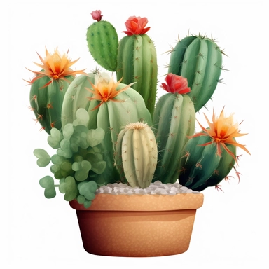 create a hand drawn watercolor clipart of a cactus, white background, 4k