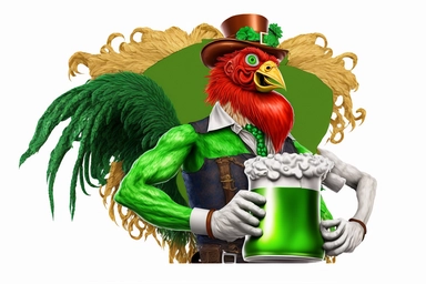 st patricks Leprechaun combined with a rooster drinking green beer no hands white background clipart