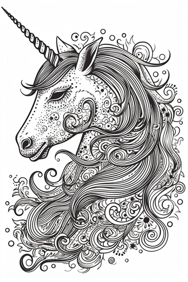 cute unicorn playing depicted in the style of clipart, white background, vector lines, in the style of a coloring book, thick, clear,lines, black and white,