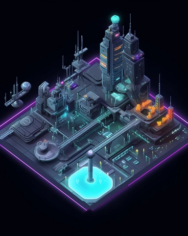 isometric perspective, game sprite, futuristic landing pad, gaming asset, sci-fi, fun, creative, cartoon, clipart, hyper-detailed, black background,