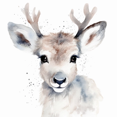 cute baby arctic reindeer watercolor clipart, minimalist,white background,