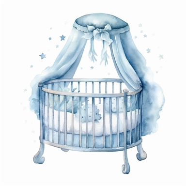 cute watercolor newborn soft blue baby Crib Mobile, watercolor effect, isolated white background, babyshower clipart, soft blue tones