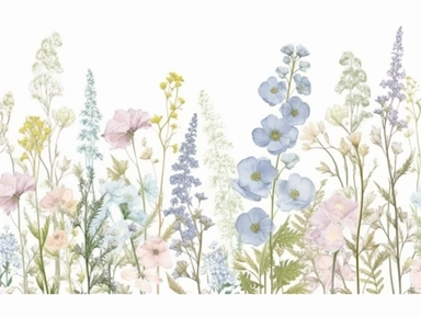 Clip art set.Whimsical Meadow: Delphiniums, Baby Blue Eyes, and Queen's Lace. Soft, Gentle, color pallete. perfect for adding a whimsical and romantic touch to invitations, stationery, and more, vector, contour, white background, clipart set, spaced out