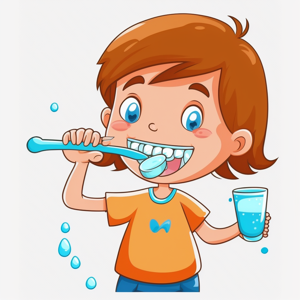 clipart style drawing a girl brushing teeth with a white background ...