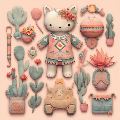 create a clip art layout for boho baby items in high detail, uhd