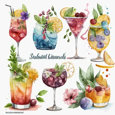 Aquarell magische Cocktails Clipart, Cocktail Clip Art Aquarell, alkoholische Getränke Clipart, Drink Bar Menü, Floral Cocktails png