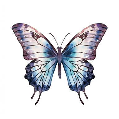 Clipart of grunge butterfly in the style of watercolour, white background, clean outline, individual, magical, enchanted,