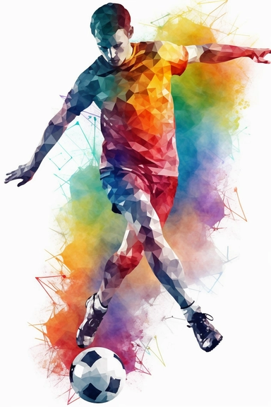 soccer player, watercolor football painting illustration transparent background png clipart, in the style of vibrant mosaic, paper cut-outs, colorful graffiti-like, stencil-based, colorful
