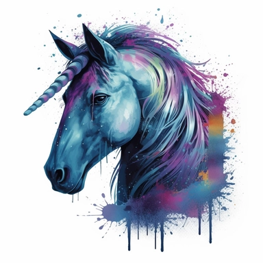 T-shirt vector, mystical, Moody watercolor unicorn clipart with deep shades of purple and blue, elegant atmosphere, serene mood, candlelight casting shadows - Watercolor vector, illustration, synthwave, vivid colors, detailed, design, pixar, colorful, white background