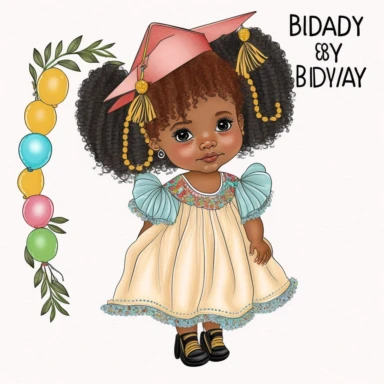 clipart, transparent background, baby girl diva, kindergarten graduation, 300dpi