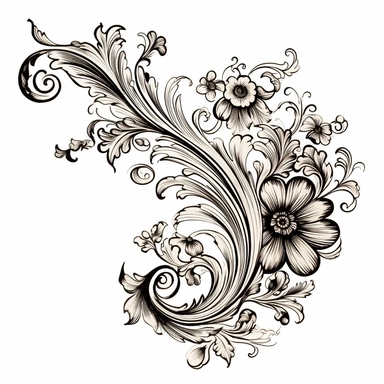 a clean detailed black line drawing of a single classical floral top right-hand corner scroll ideal for a wedding stationery, clipart