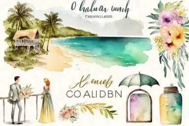 Watercolor clipart, Jamaica beach