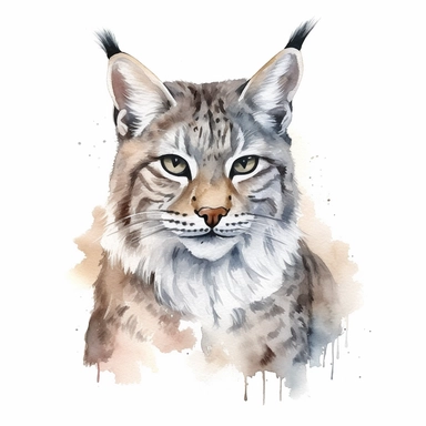 Bobcat illustration, watercolor clipart, isolated white background, 8k