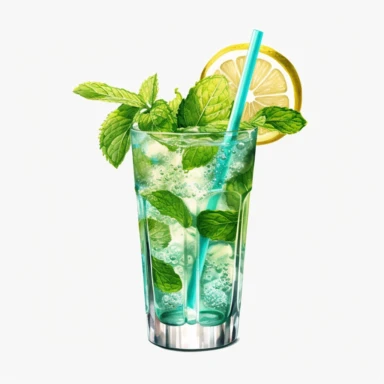 Watercolour realistic mojito cocktail in cocktail glass with cocktail umbrella and straw beautifully detailed realistic mojito cocktail , PNG image,transparent background ,ultra highly detailed, 18k, sharp focus, bright photo with vibrant colours, digitally enhanced,photographic, enhanced graphics, png format, straight, sharp focus, bright lighting, intricate detailed png image ,high definition,300dpi,graphic clipart,computer graphics