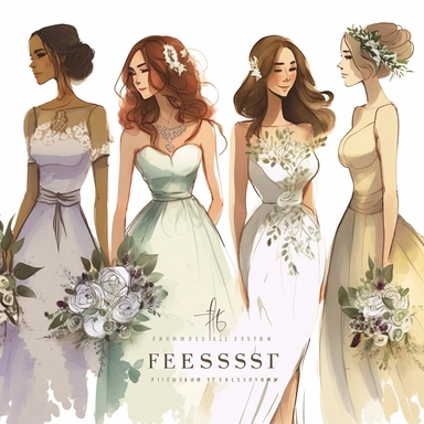Best Friends wedding Fashion Illustration Clipart, high resoulution format,bride and bridesmaids png file