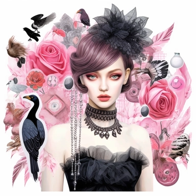gothic clip art page white background photo realistic beautiful woman, Quilt design of portrait of a woman In the style of collage in swamp wedding makeup card captor sakura anime, candy candy, Phantom Thief Saint Tail, card captor sakura, pink mexican city, amazing, soft pastels, turquoise, shiny, neon, glitter and feathers, Jeremy Mann, Aleah Chain, leonadro da vincidroberto ferri sadness solitude death fashion, Intricate, watercolor, oil painting, pastelpunk, passionpunk, heart-core, lisa fra