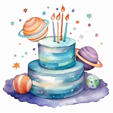 watercolor space theme birthday cake clip art