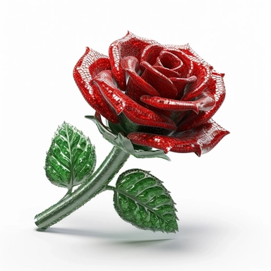 clipart of a realistic rendering of a red rose made out of pure diamond and emerald on a white background, in the style of extremely detailed, mineral, expensive, 8k