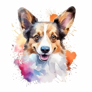 Cardigan Welsh Corgi, dog, water color style, clipart, white background