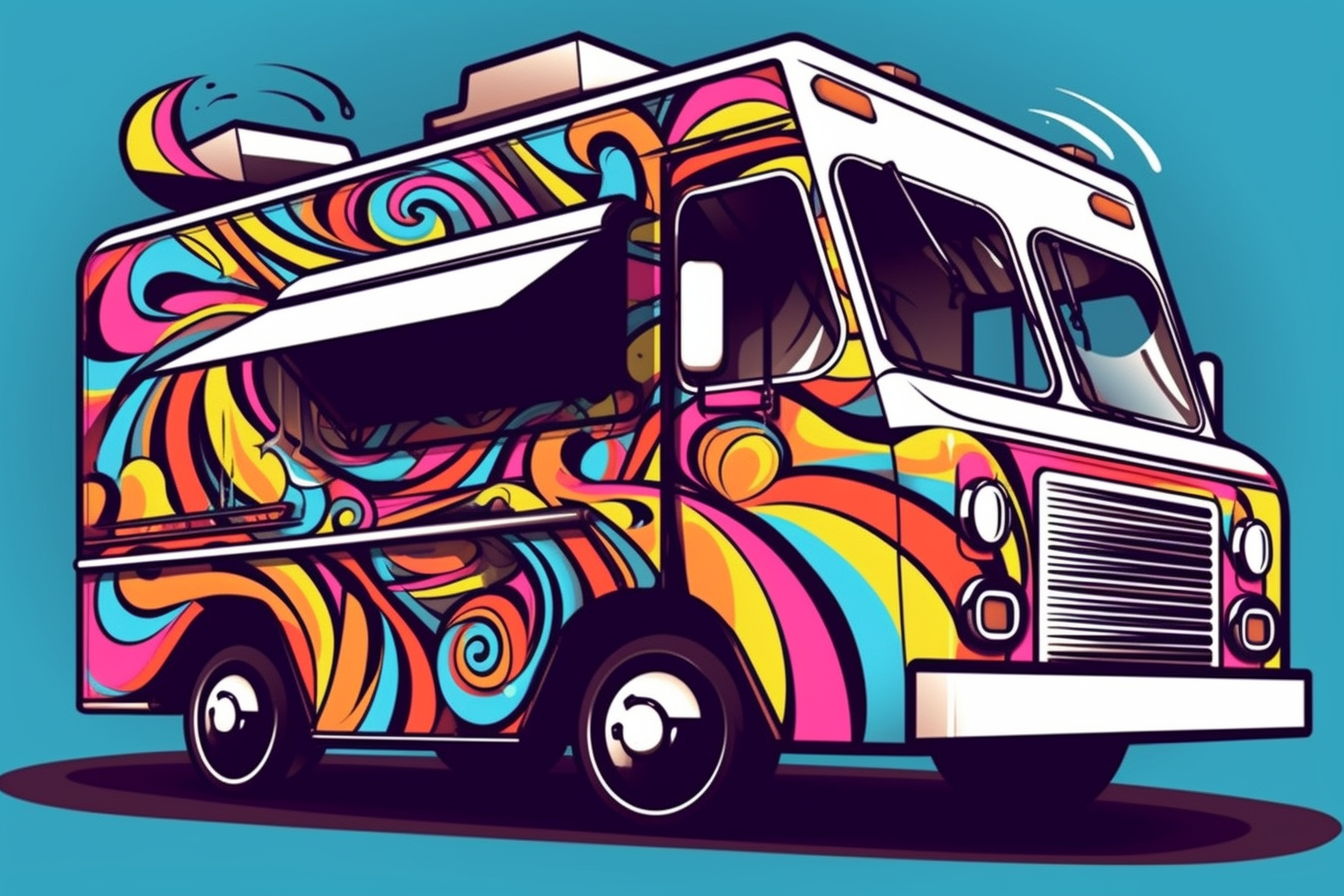 food truck, closed door, cartoon illustration clipart, bold lines ...