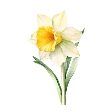 watercolor, birth floral,single leaf, daffodil special, clipart, white background