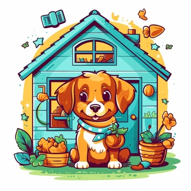 Clipart of a cute dog cleaning the house kawaii style full multicolor white background