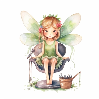 cute fairy girl hairdresser, hair salon, watercolour Clipart white background