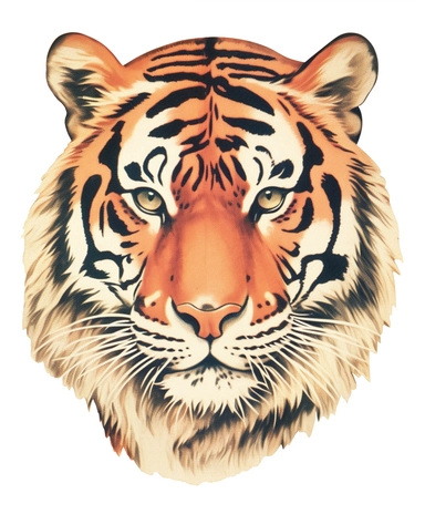 Vintage 1920 Portrait of Tiger Head Illustration , Chromolithograph, Die Cut, 1920s Illustration, Vintage, Chromolithograph, Colorful, Antique, Ephemera, Clipart, 8k, Isolated on white