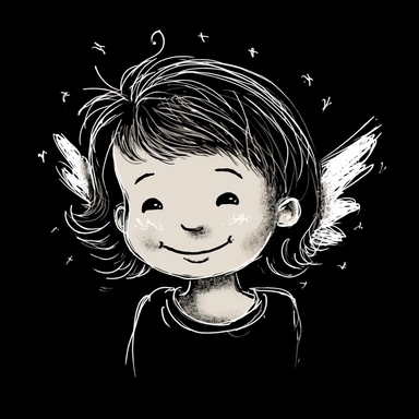 sketch clipart of cute angel, hd, white on black background, spaced out,--ar 3:2