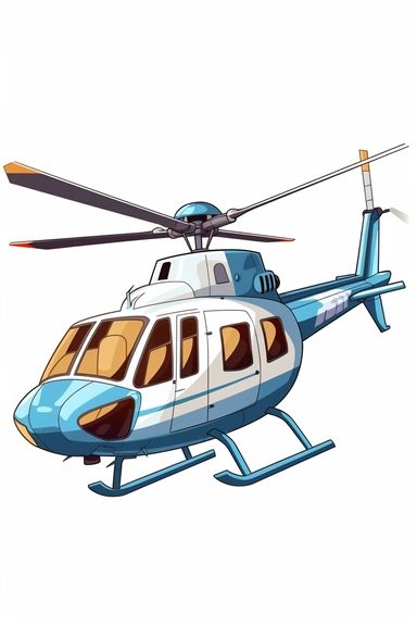a helicopter, full, no cropping, drawing with broad strokes, in cartoony clipart style, white background, white border