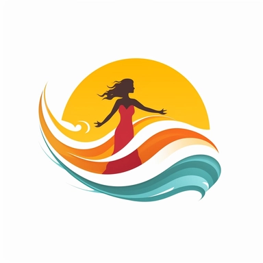 close up logo of wave, girl proffesional graphic company, rearing up, simple clipart, positive colors, no background