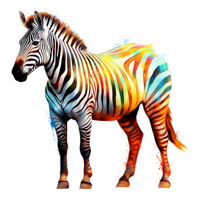 VERY COLORFUL AFRICAN Zebra, fully visible, no image cropping, clean borders, , wwatercolors resembling, super clear, WATERCOLOR, Sublimation, PNG, Digital Clipart, 16K, hyper detailed, PLAIN WHITE BACKGROUND, PNG, AR 8:12 no background no clipping
