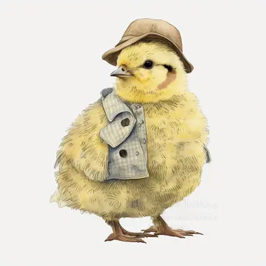 cute yellow baby chick wearing vintage clothes Illustration, Sublimation graphics, by Beatrix Potter, Watercolor clipart, single design, print on demand image, PNG transparent background