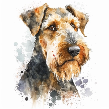 Generate an image of a Airedale Terrier dog Clipart in watercolor style on a white background