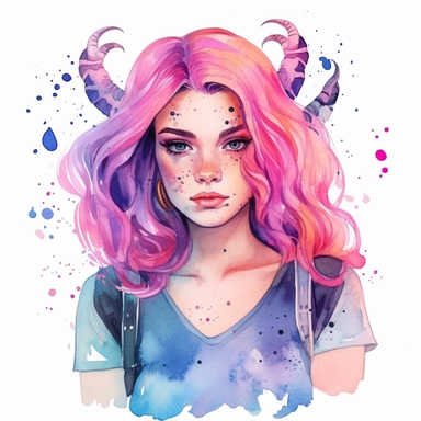 Cute zodiac sign Scorpio, Scorpio portrait, pastel colors, white background, fashion illustration, watercolor splash, clipart, by Jack Hughes